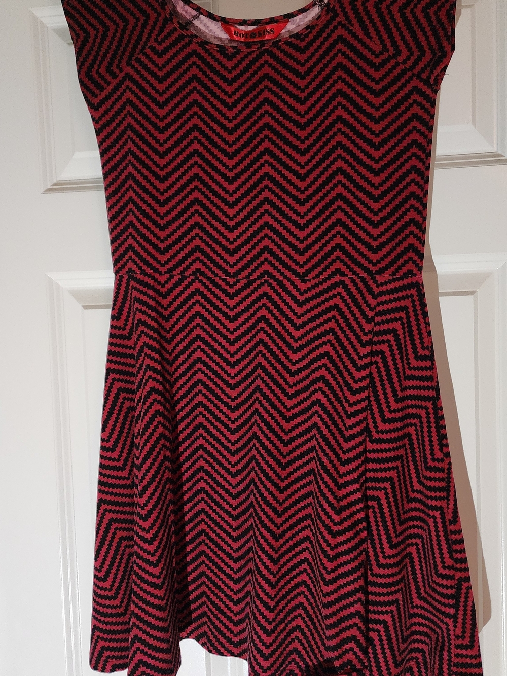 Hot Kiss Pink and Black Chevron Crewneck Dress